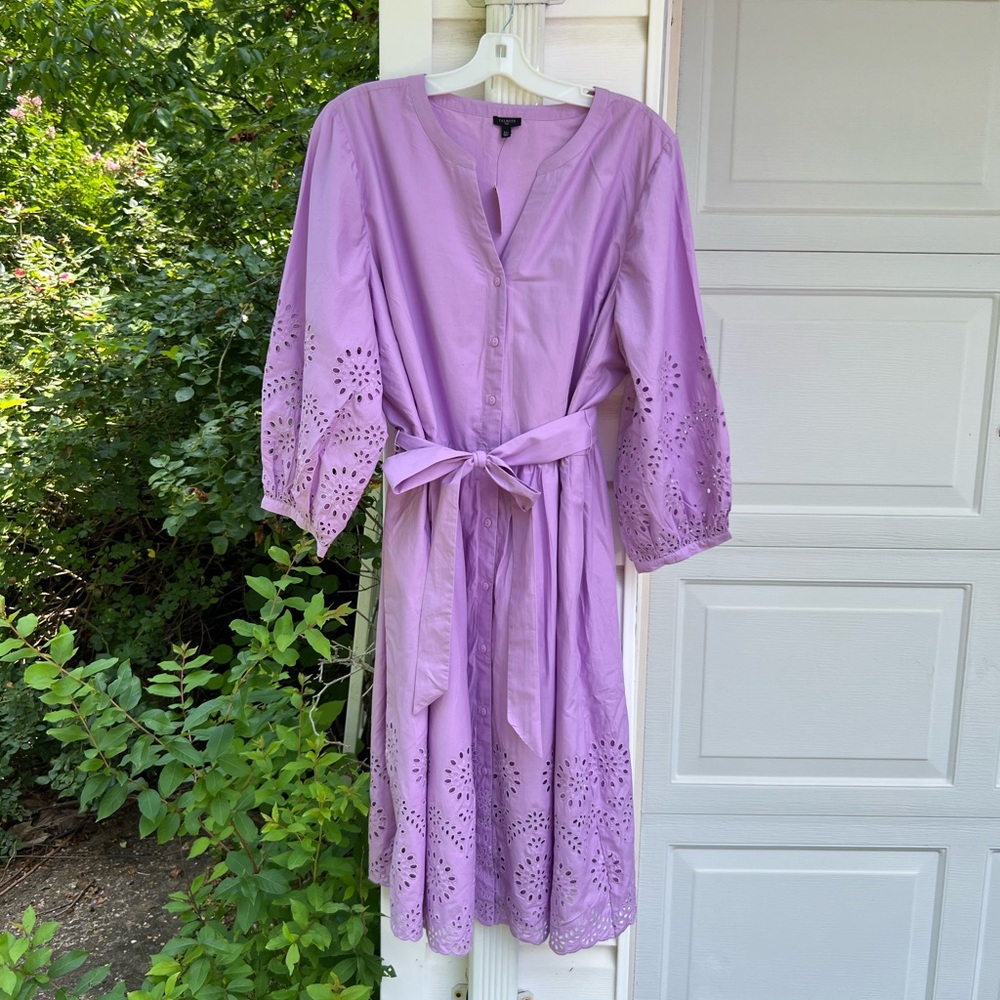 NWT Talbots Gorgeous Lavender Eyelet Cotton Lined Skirt Midi Dress Pockets